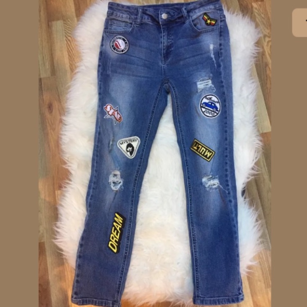 Litz Patch Ripped Patch Straight Leg Jeans 27 - image 1